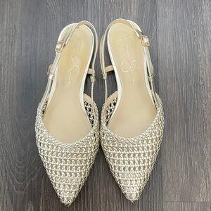 Jessica Simpson Gold Woven Pointed Slingback Flats